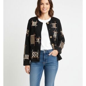 Elegant Black Patchwork  Jacket with Gold Accents